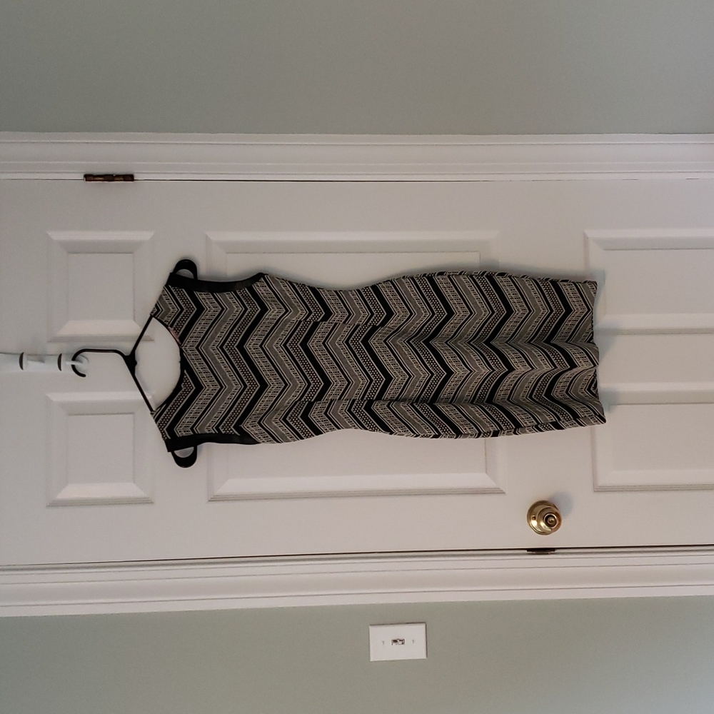 Love...Ady size S black and white strapless dress with faux leather detailing